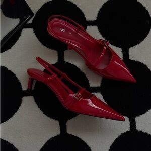 Zara Red Patent Pointed Slingback Pumps